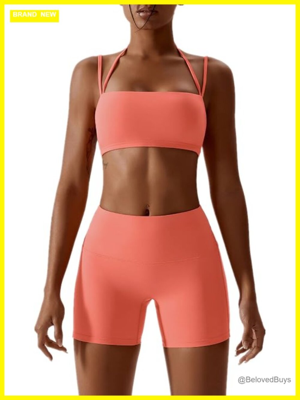 2 Piece Twist Front Halter Sports Bra High Waist Biker Shorts Workout Set